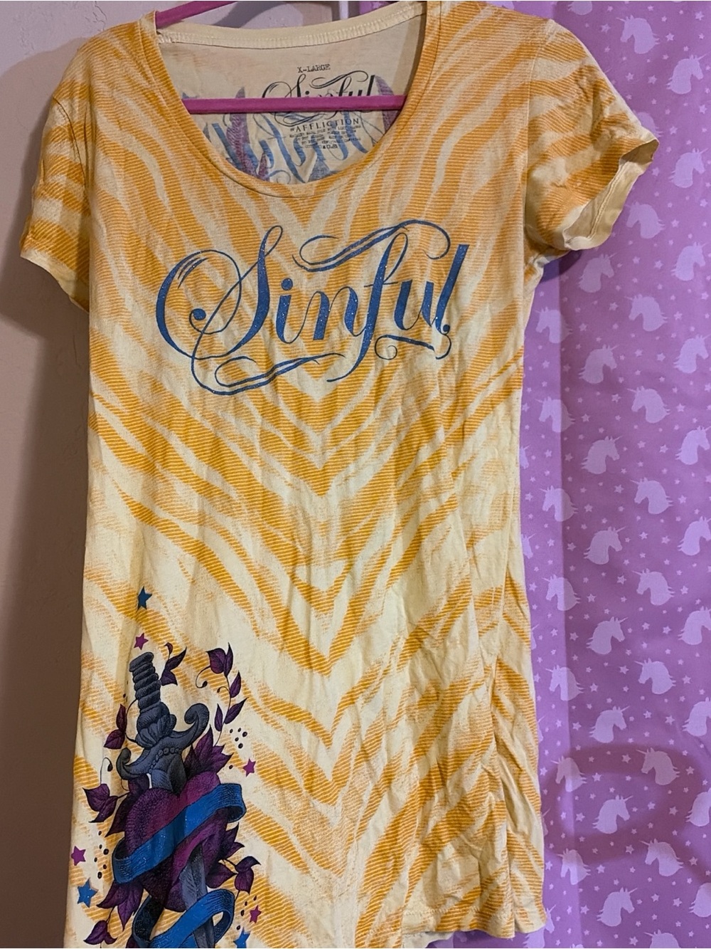 Sinful Yellow and Blue Zebra-Print Tee Dress